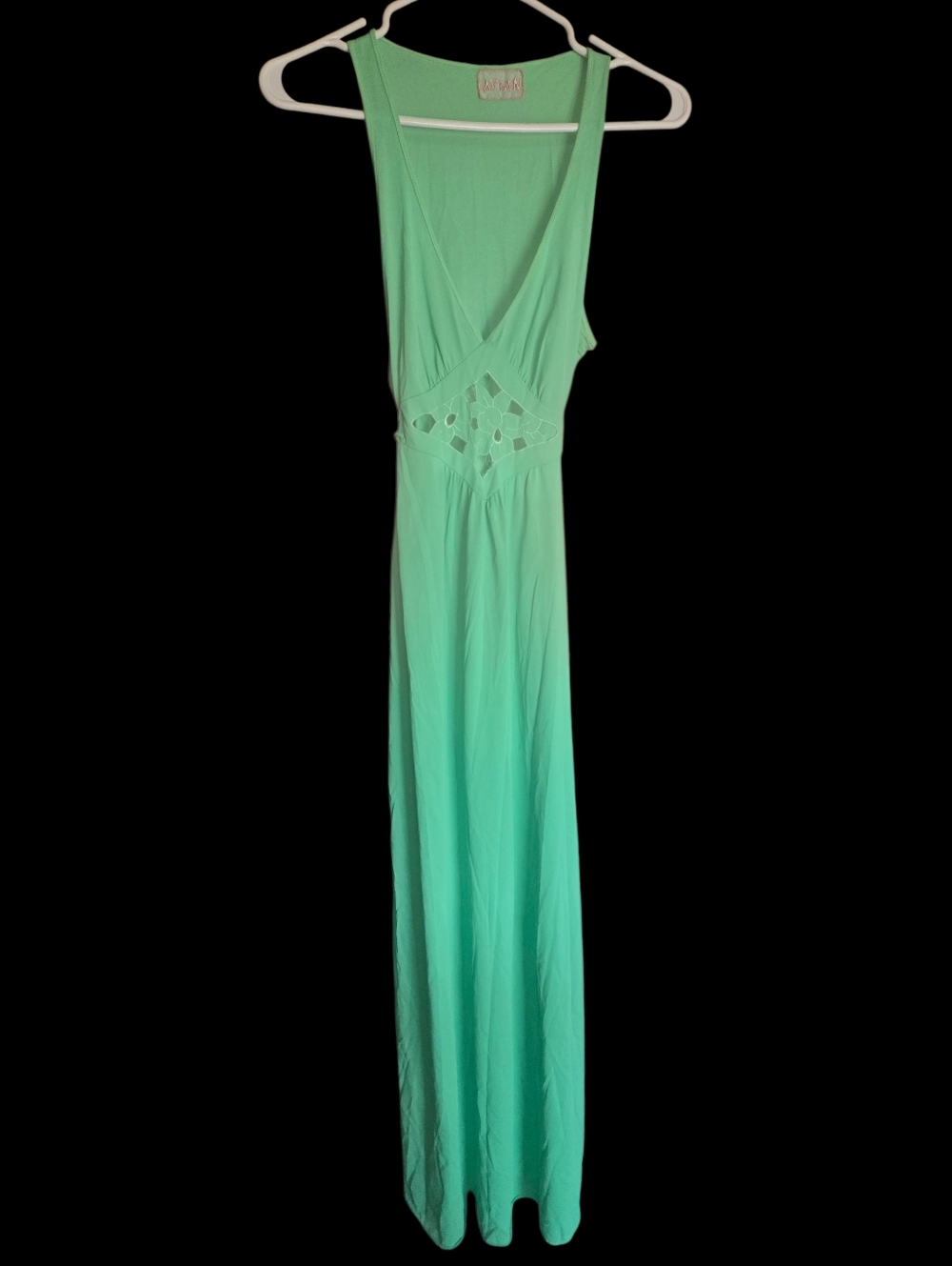 Sleeveless Mint Green Maxi Dress with Cutout Waist